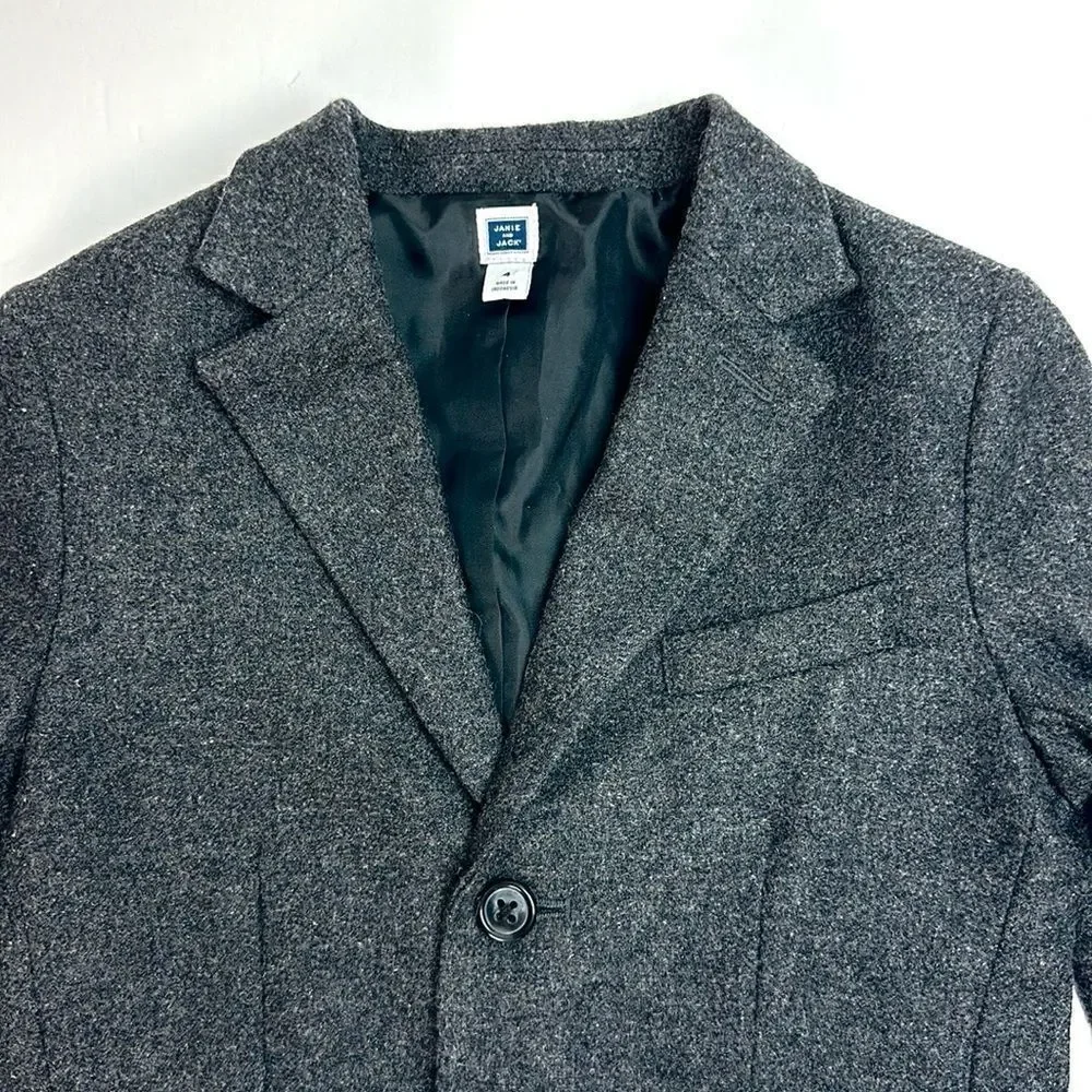 Janie and Jack Wool Blend Blazer Suit Jacket Gray with Elbow Patches sz 4